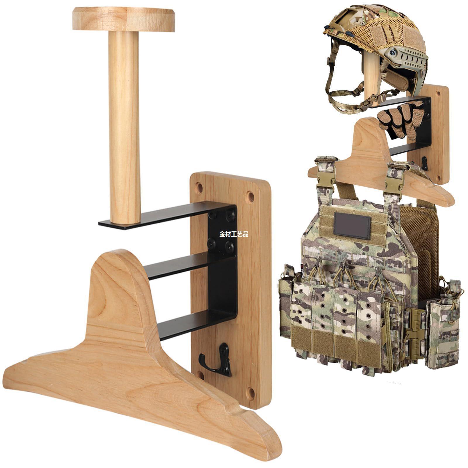 Motorcycle Gear Display Rack - Wall‑Mount Wooden Outdoor Storage Rack, Tactical