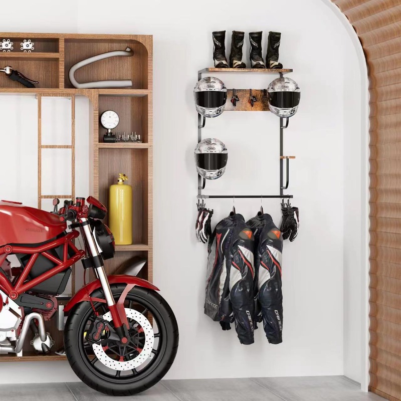 Wooden Wall Mounted Helmet Hol - Motorcycle Gear Display Rack recension och pris