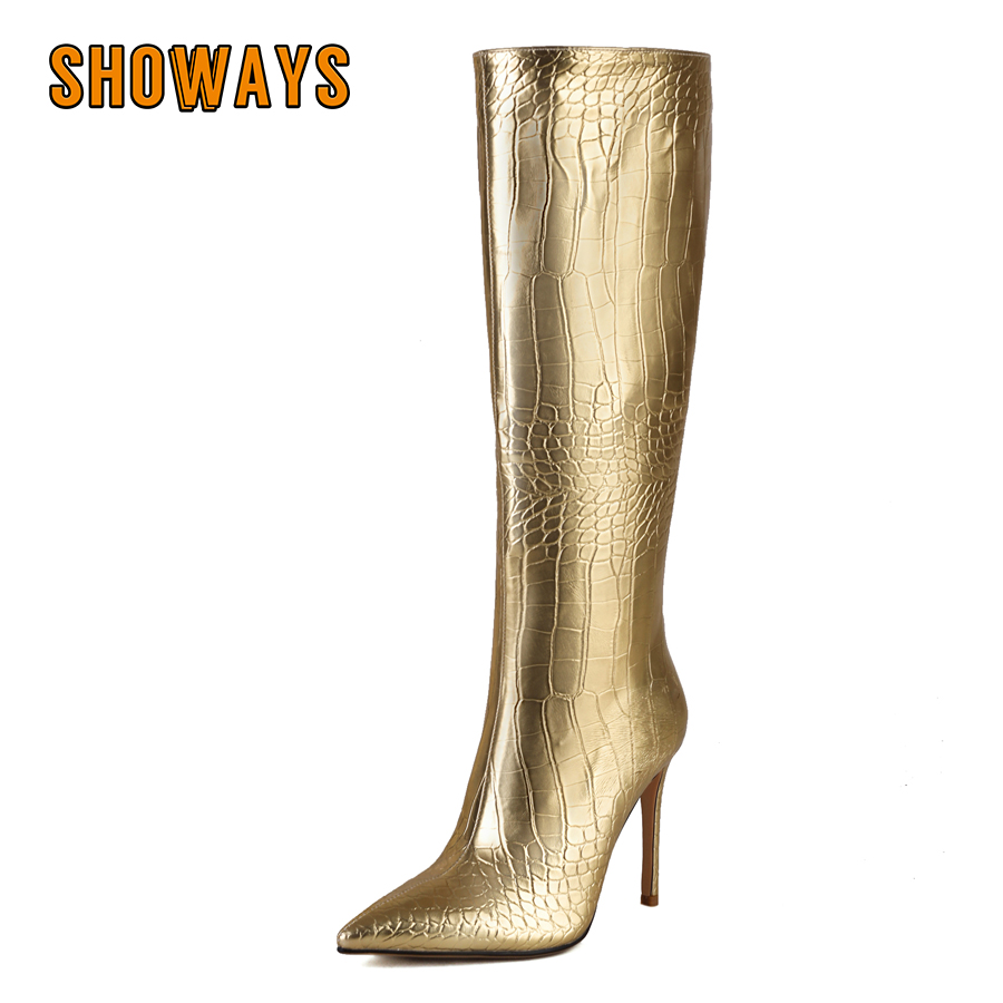 Shiny Silver Gold Women Knee H - Riding Boot Short recension och pris